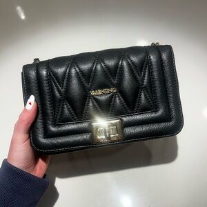 Valentino Black Quilted Leather Crossbody Bag with Gold Accents